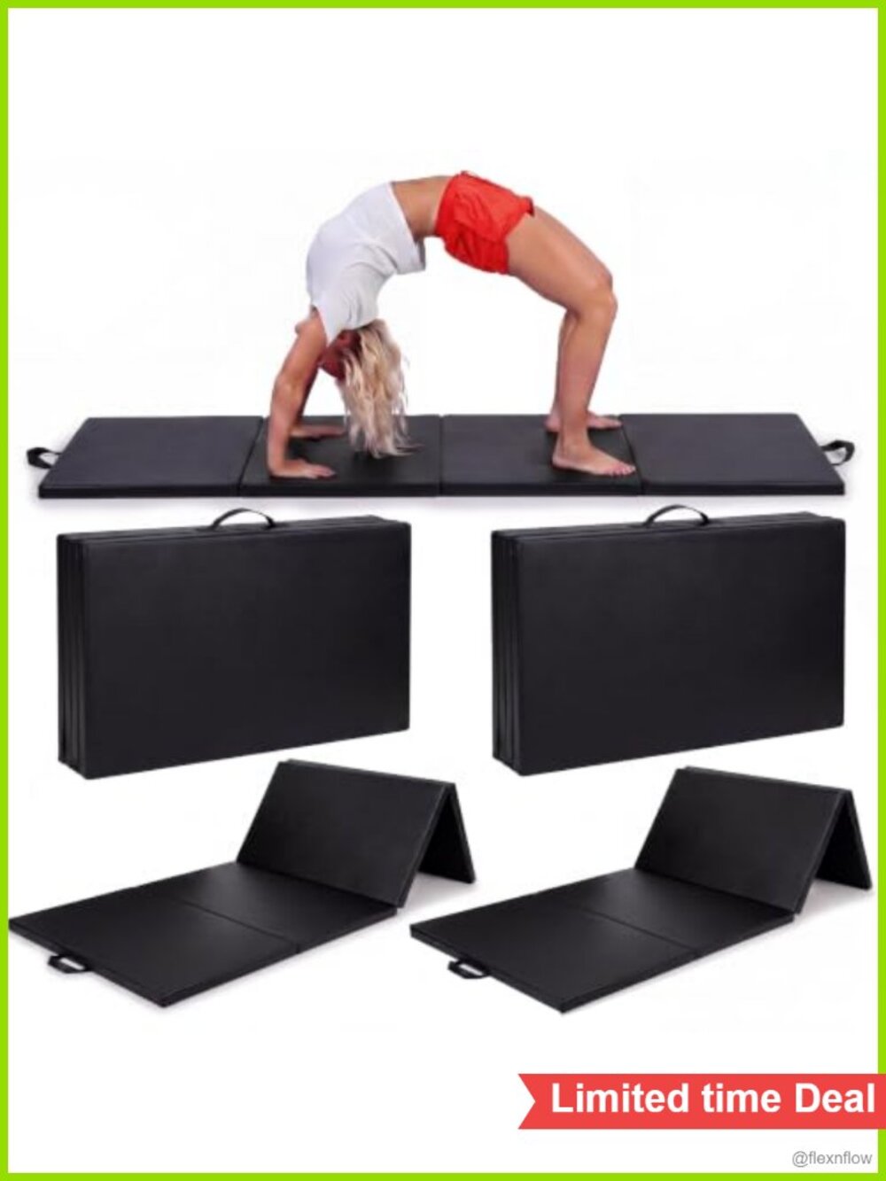 2 Pack Folding Gymnastics Mats with Handles Non-Slip Exercise Mat for Home